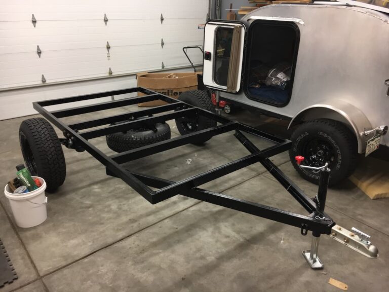 A single axle trailer frame.