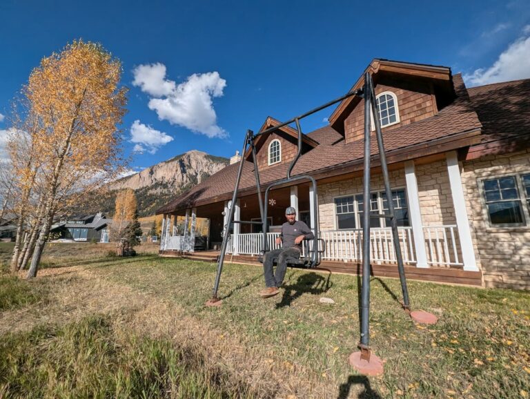 A swing made from a ski lift chair.